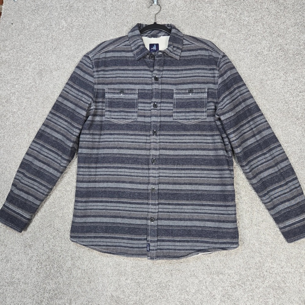 Johnnie-O Worth Flannel Fleece Lined Shacket Shirt Mens Medium Gray Striped